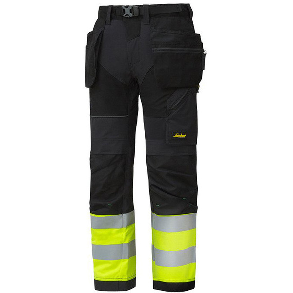 6931 Spodnie Odblaskowe FlexiWork+ z workami kieszeniowymi (kolor czarno-żółty), EN 20471/1 Snickers Workwear