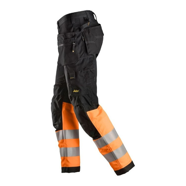 6233 Spodnie Odblaskowe AllroundWork+ z workami kieszeniowymi czarno - pomarańczowe, EN 20471/1